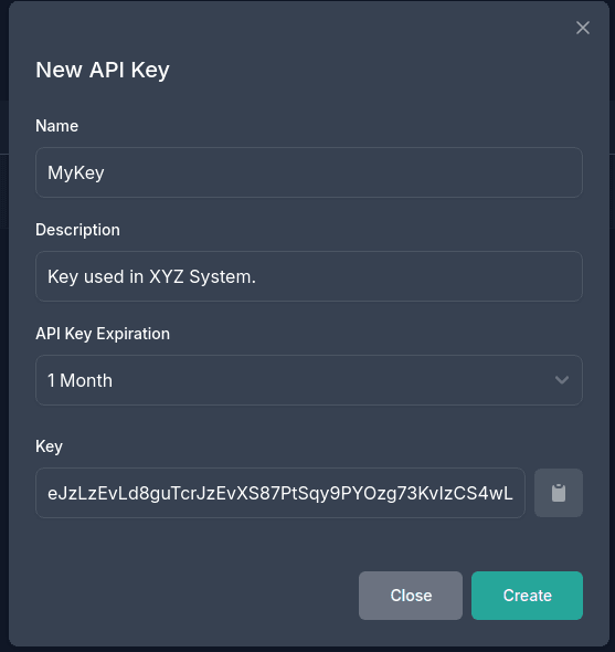 Create New API Key button in the Kubling dashboard