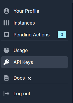 API Keys item in the Kubling dashboard navigation
